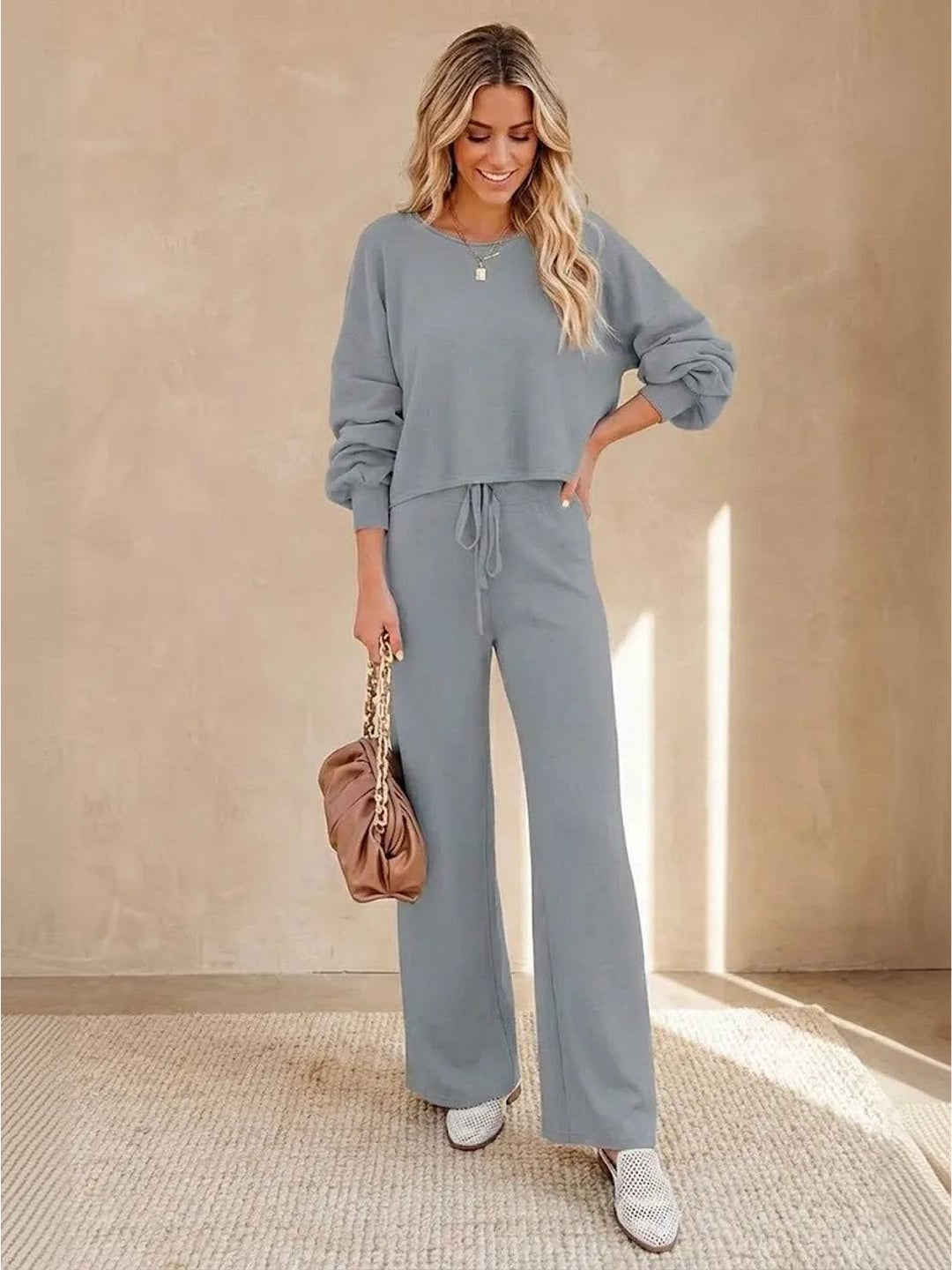 Hailey | Kvinders Cropped Sweatshirt og Bredbenede Bukser Lounge Sæt