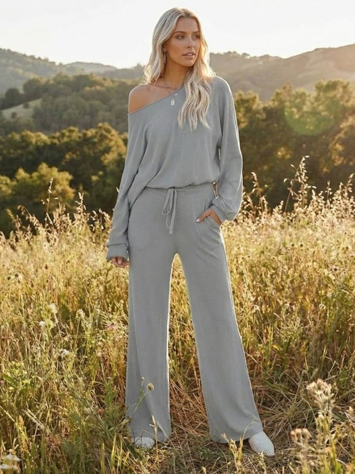 Hailey | Kvinders Cropped Sweatshirt og Bredbenede Bukser Lounge Sæt
