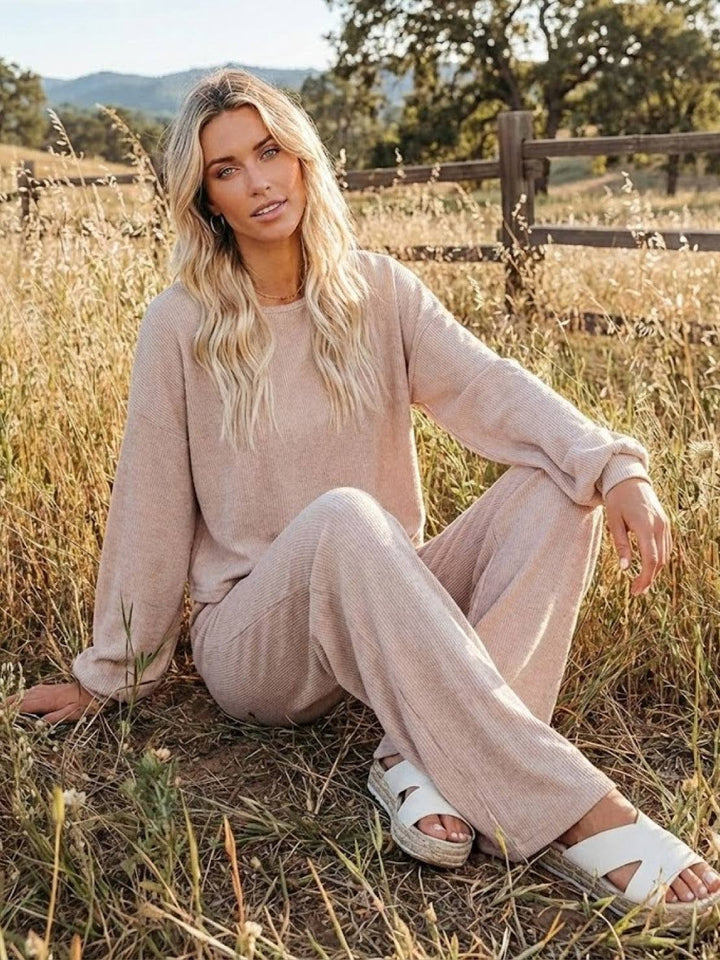 Hailey | Kvinders Cropped Sweatshirt og Bredbenede Bukser Lounge Sæt