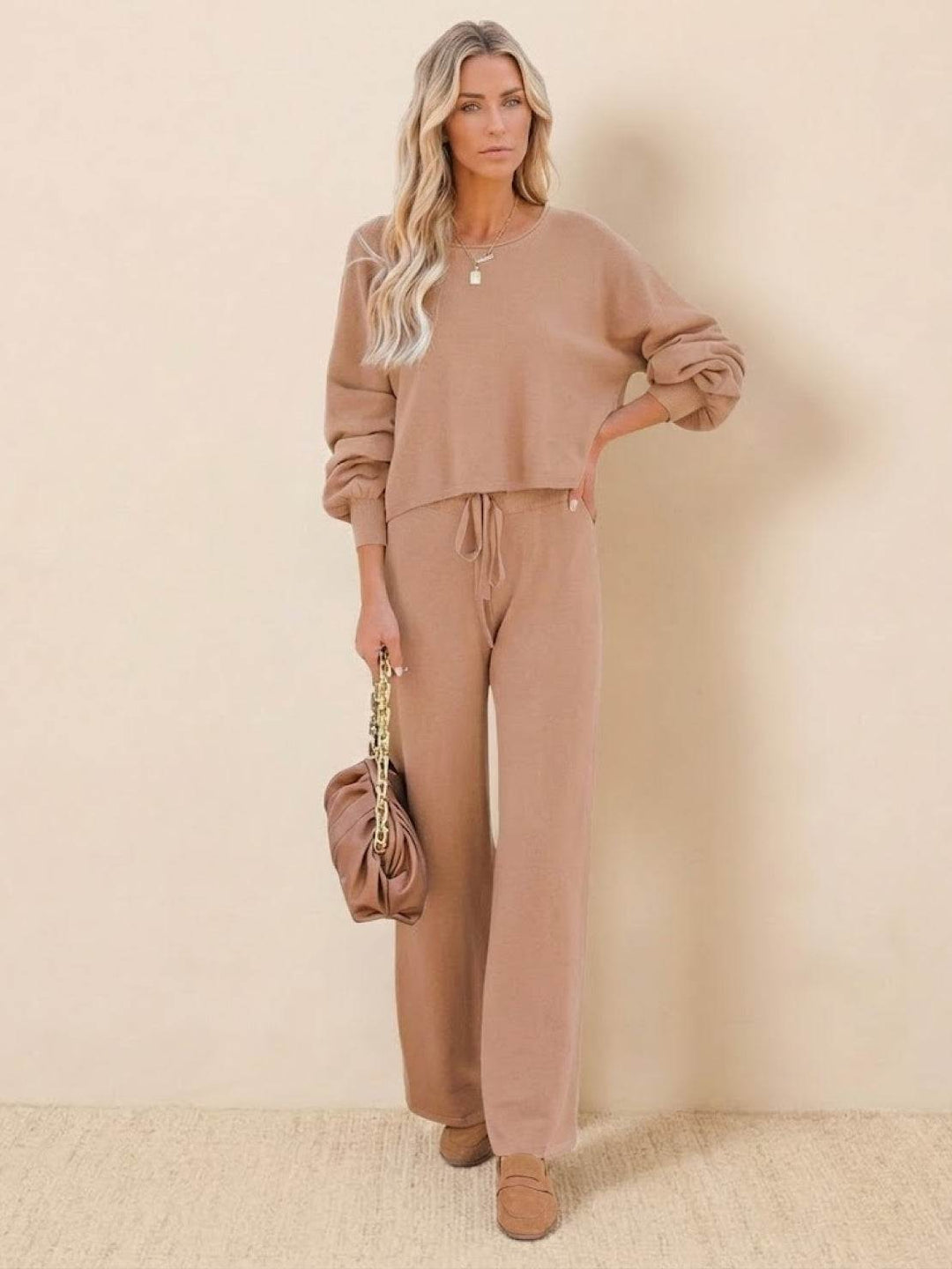 Hailey | Kvinders Cropped Sweatshirt og Bredbenede Bukser Lounge Sæt
