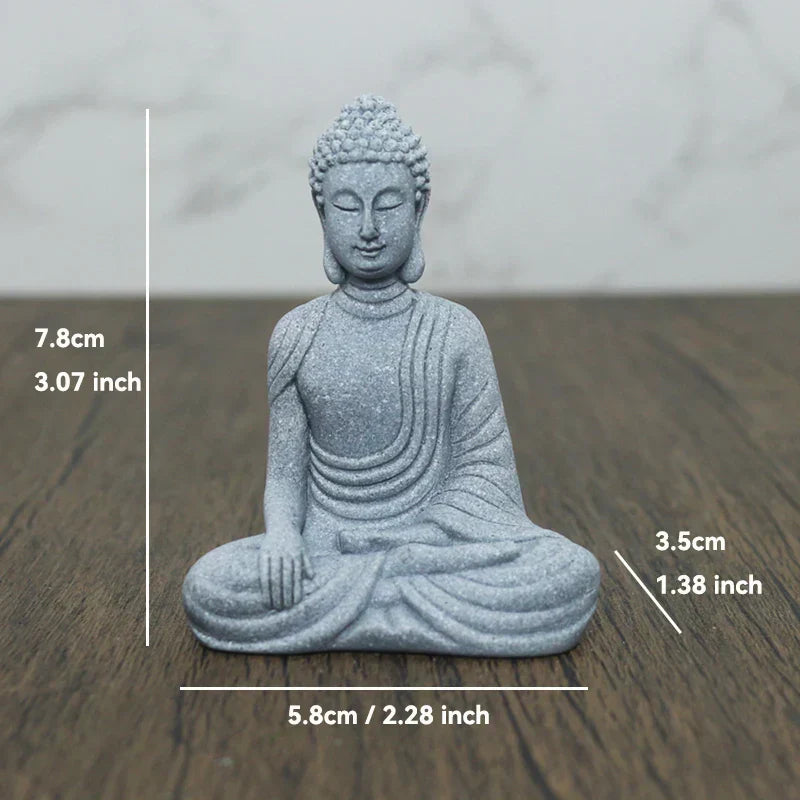 Lille Buddha Statue i Sandsten til Meditation og Zen Have