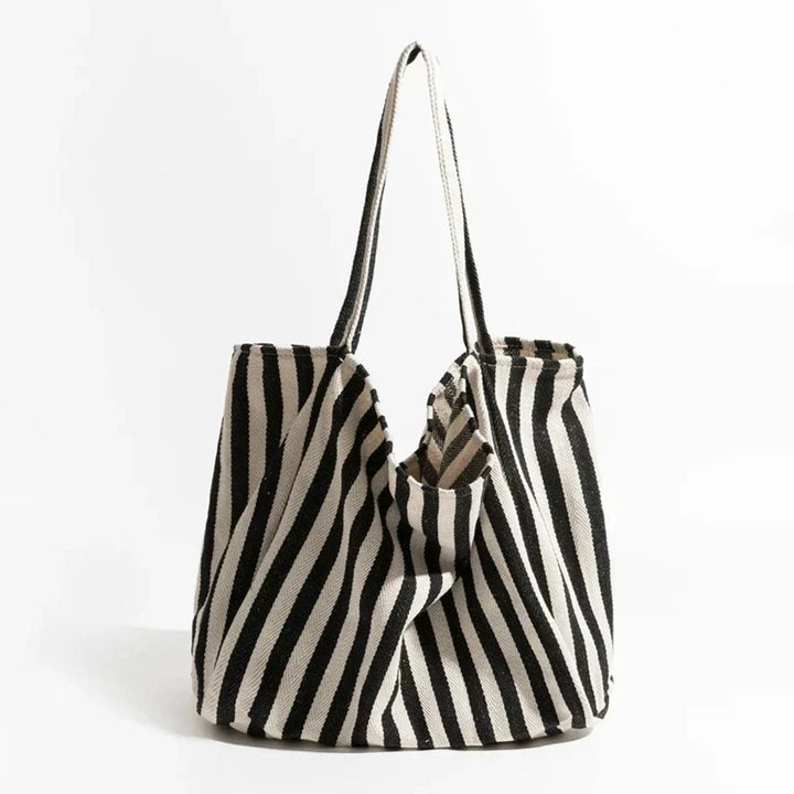 Stribet Tote Bag i Holdbart Lærred