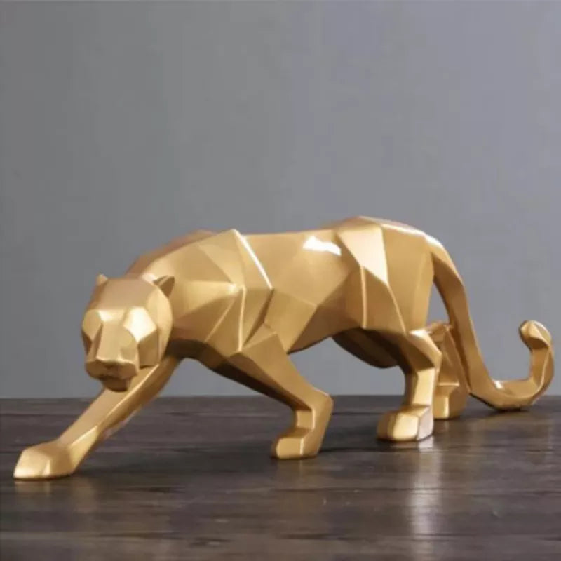 Abstrakt Leopard Statue i Resin - Geometrisk Dyrefigur til Moderne Indretning