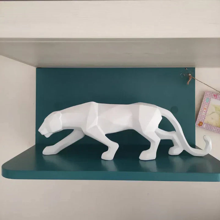 Abstrakt Leopard Statue i Resin - Geometrisk Dyrefigur til Moderne Indretning