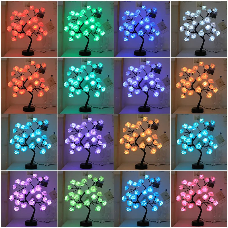 3D Rose Bordlampe med 24 LED Lys - USB & Batteridrevet Nattelys