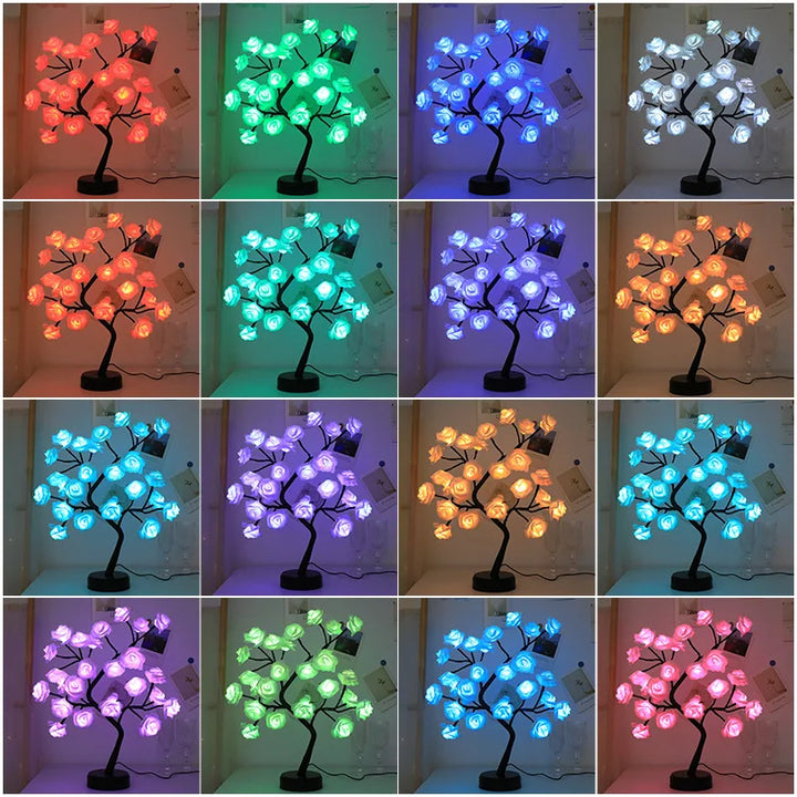 3D Rose Bordlampe med 24 LED Lys - USB & Batteridrevet Nattelys