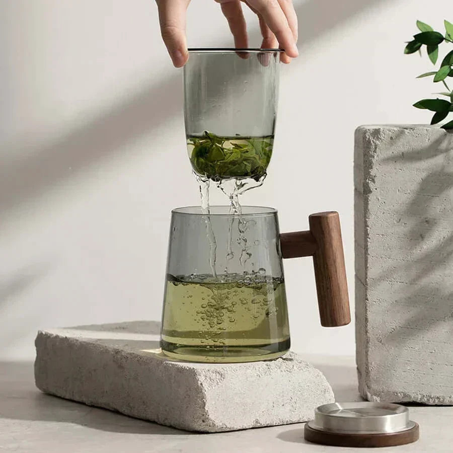 Varmebestandig Glas Teekop med Si og Låg i Elegant Design