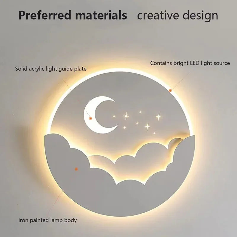 Justerbar LED Væglampe med Måne og Stjerner i Nordisk Design