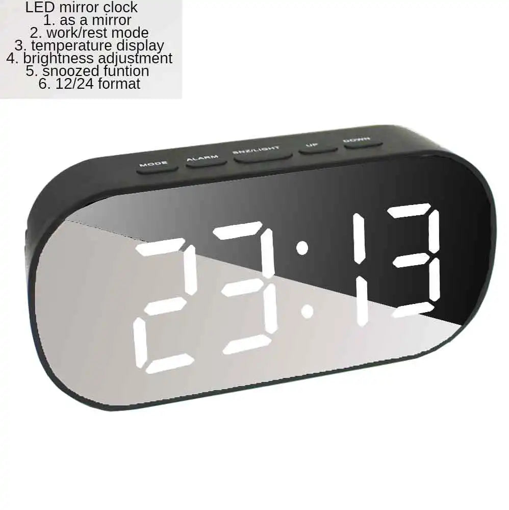 Buet LED Vækkeur med Snooze og Spejlfinish