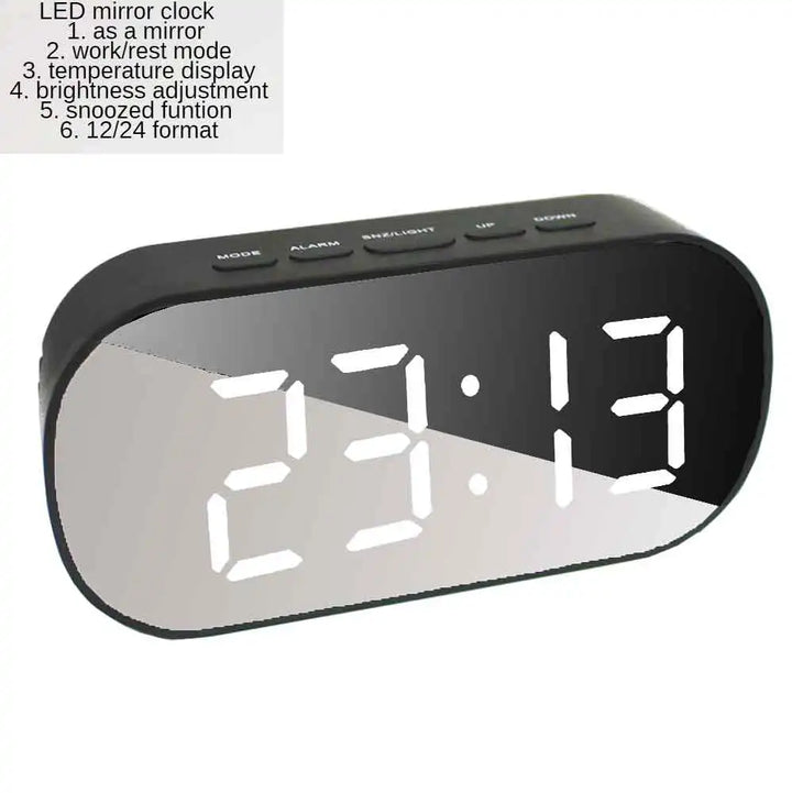 Buet LED Vækkeur med Snooze og Spejlfinish