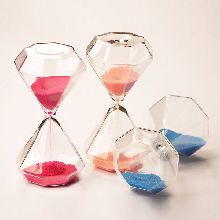 Diamantformet Glas Timeglas med Farverigt Sand - 5-60 Minutters Timer