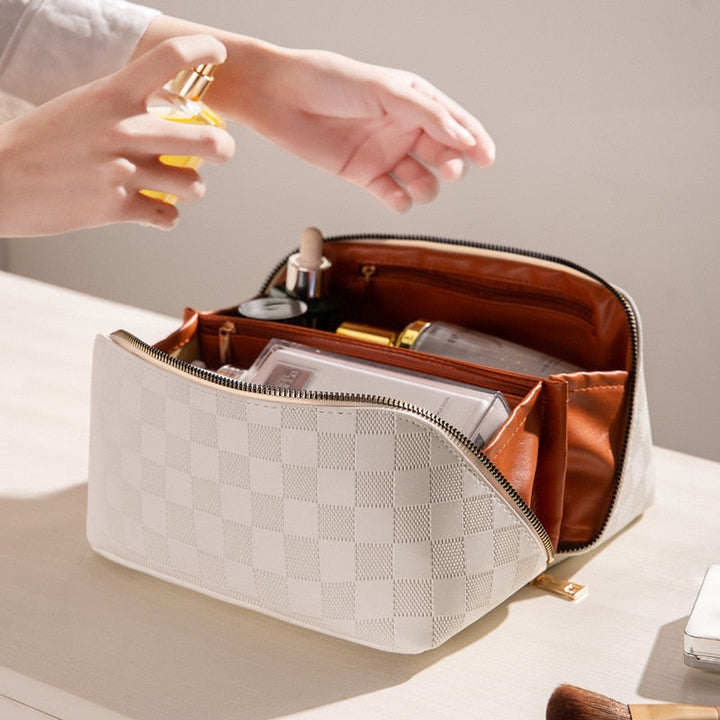 Stilfuld PU Læder Kosmetiktaske med Multi-lomme Design