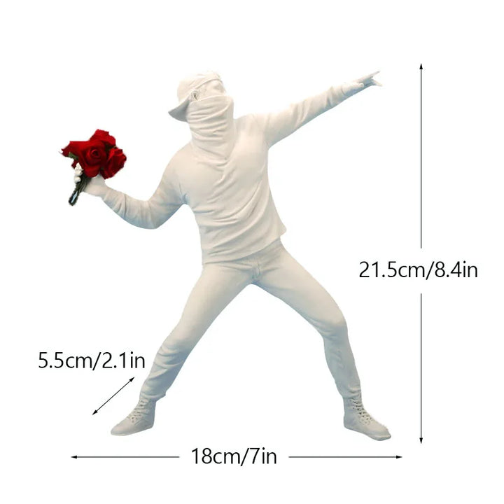 Håndlavet Banksy Blomsterkaster Harpiksskulptur 21,5 cm