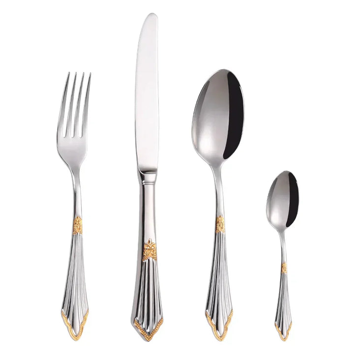 Elegant Guldbelagt Bestik Sæt i Rustfrit Stål