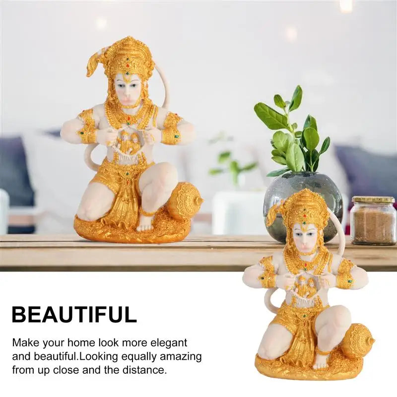 Elegant Resin Lord Hanuman Figurine i Guld