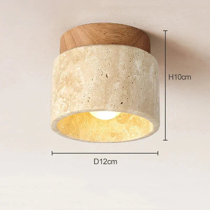 Gul Marmor og Træ Loftlampe med E27 Fatning