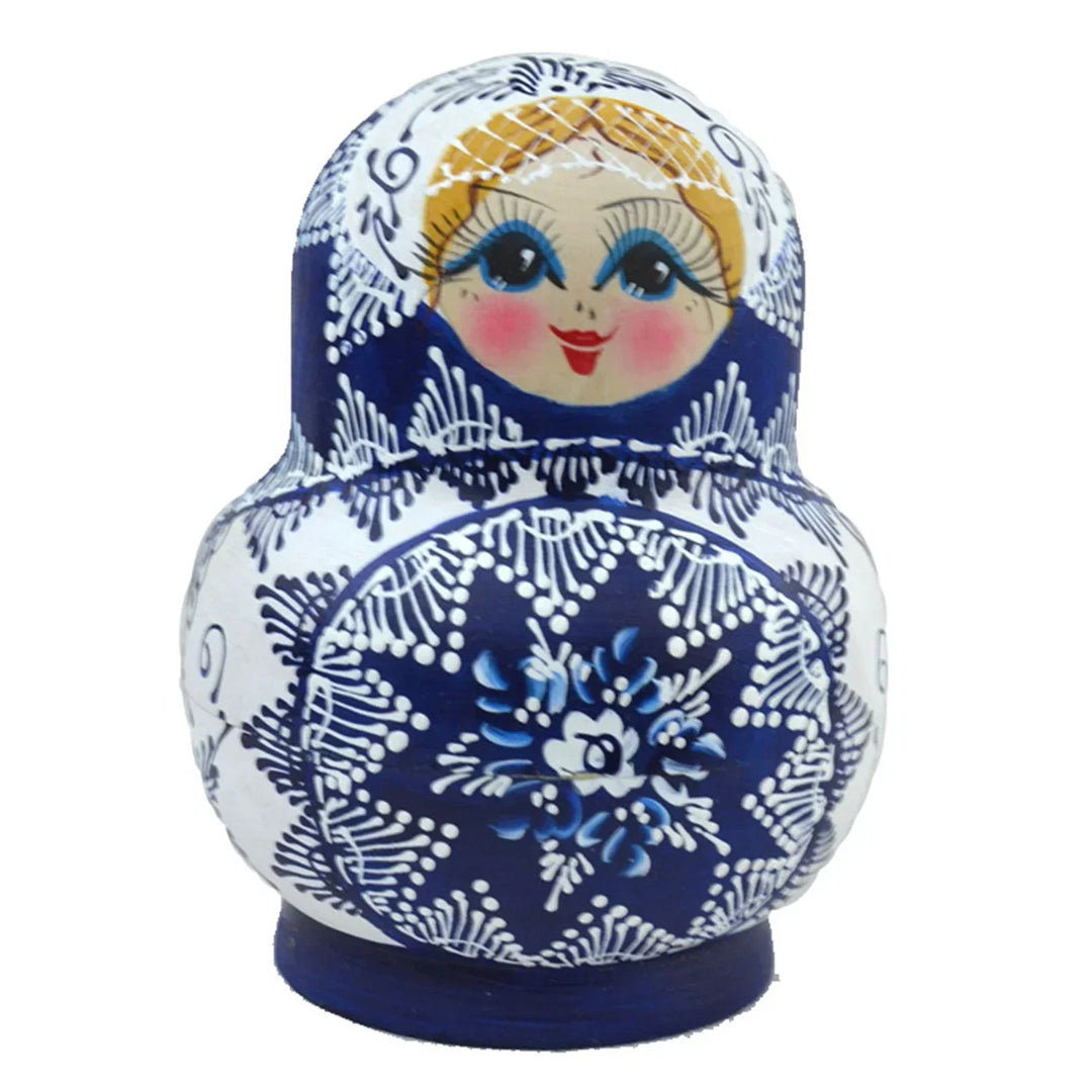Traditionelt Sæt af 10 Håndlavede Træ-Matryoshka Dukker