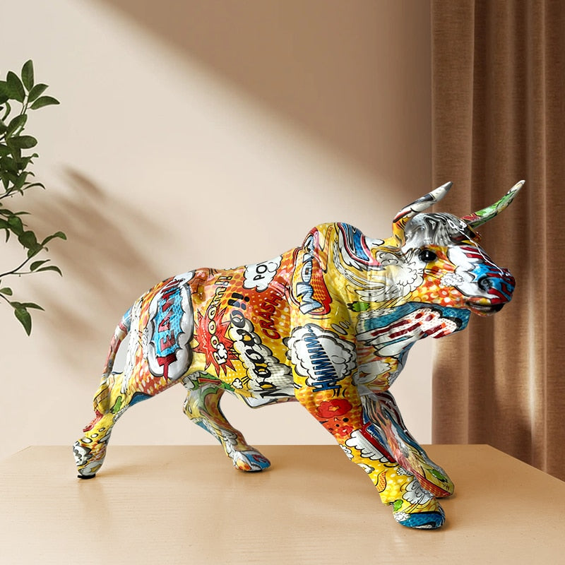 Farverig Graffiti Tyr Statue i Resin
