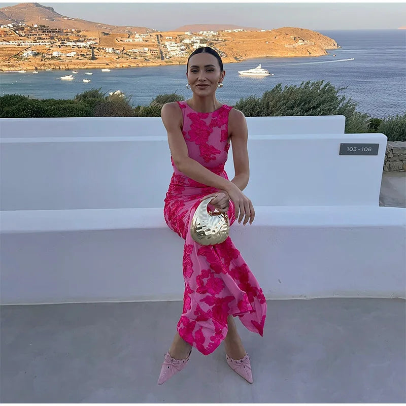 Lily™ | Elegant Maxi Kjole med Pink Blomsterdesign