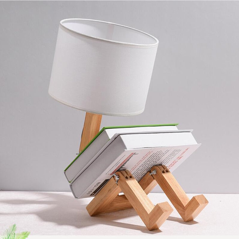 Træ Robot Skrivebordslampe med LED-lys