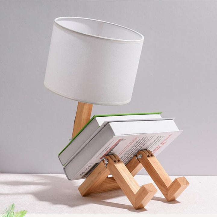 Træ Robot Skrivebordslampe med LED-lys
