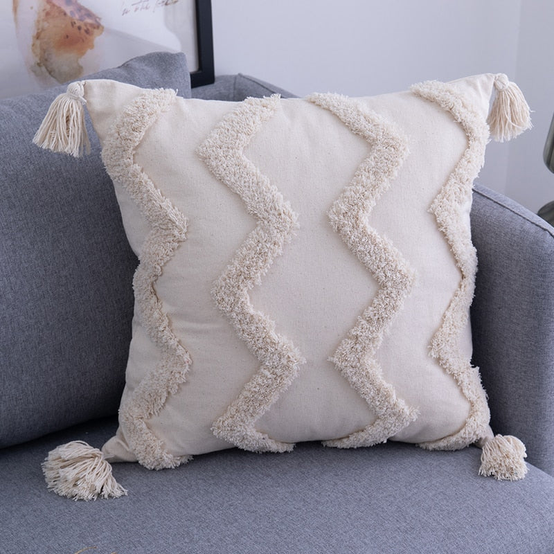 Boho Pude Covers med Frynser og Zigzag Mønster