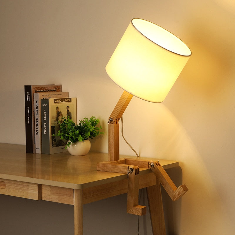 Træ Robot Skrivebordslampe med LED-lys