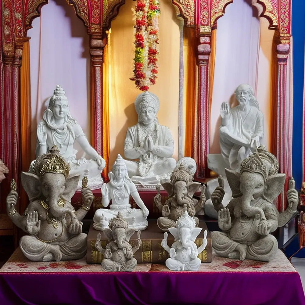 Harz Statuer af Ganesha, Buddha, Shiva, Sai Baba og Hanuman