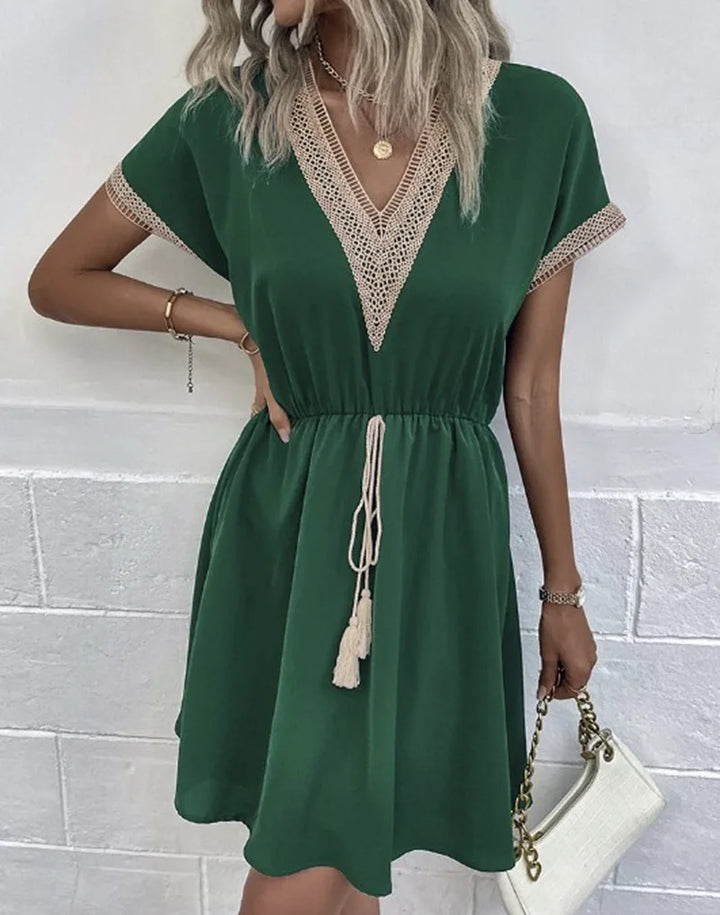 Matilda | Kvinders V-hals Boho Flowy Draperet Kjole Casual