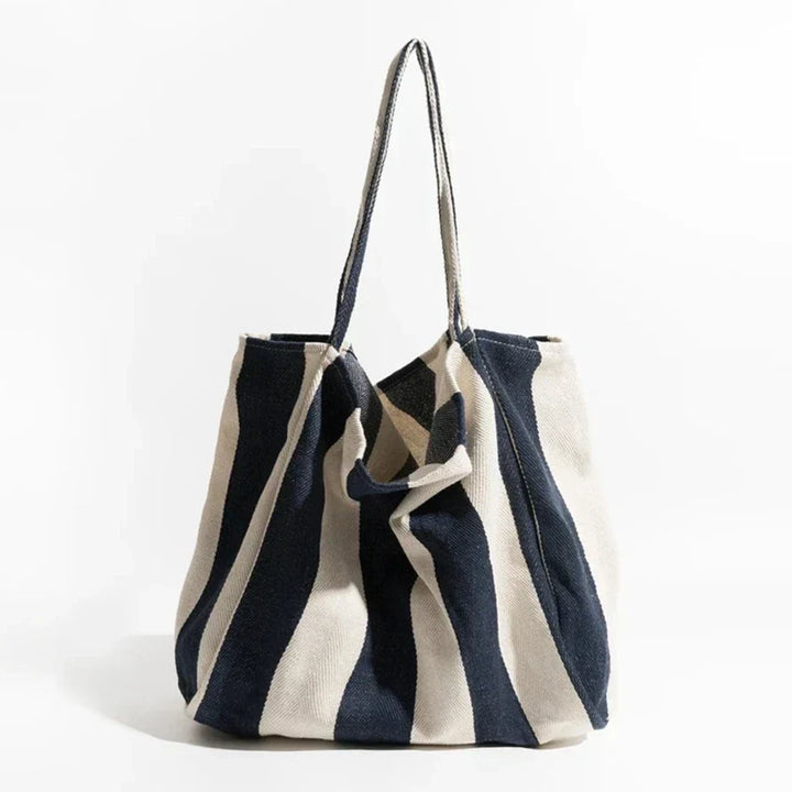 Stribet Tote Bag i Holdbart Lærred