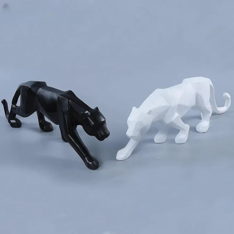 Abstrakt Leopard Statue i Resin - Geometrisk Dyrefigur til Moderne Indretning