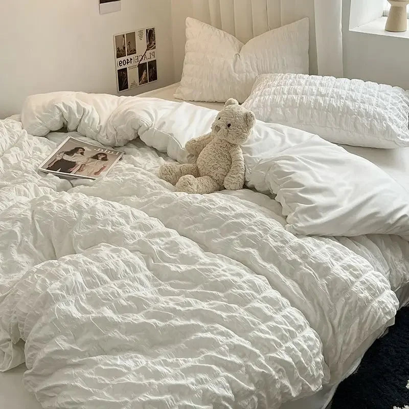 Seersucker Duvet Cover Set i Hvid - Blødt og Åndbart Sengetøj
