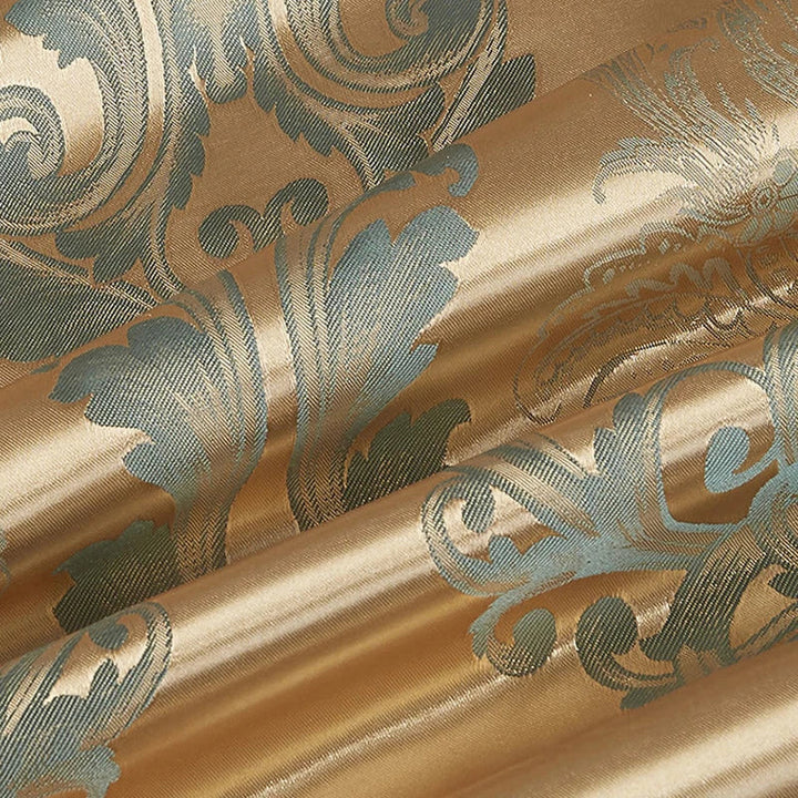 Luksuriøst Guld- og Blå Jacquard Dynebetræk Sæt i Satin Rayon