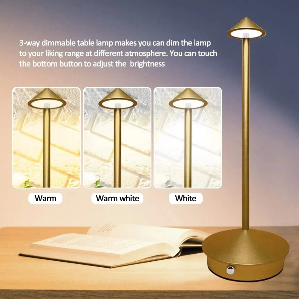 Genopladelig Touch LED Bordlampe i Aluminium med Dæmpbar Lysstyrke
