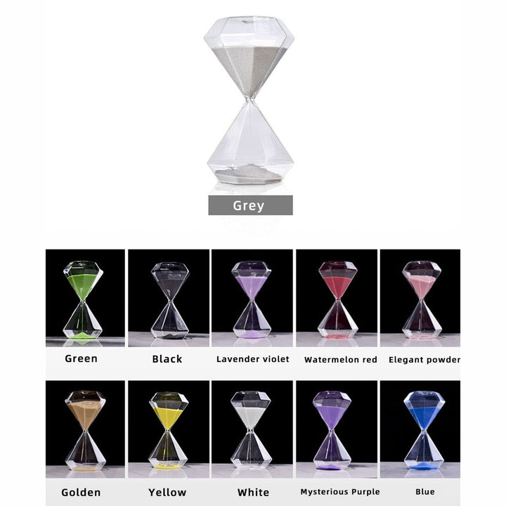 Diamantformet Glas Timeglas med Farverigt Sand - 5-60 Minutters Timer