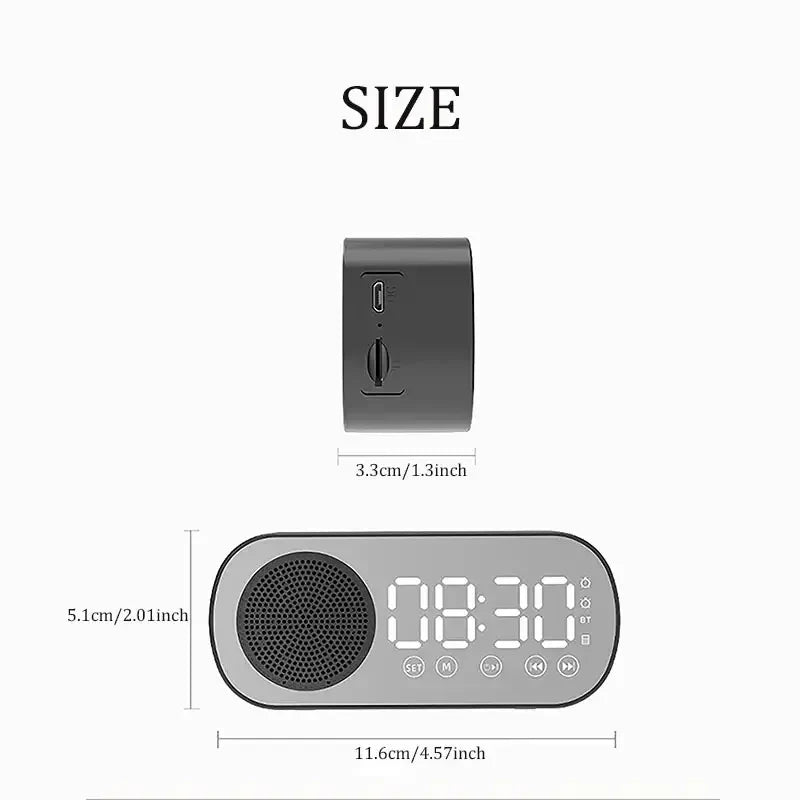 LED Spejl Vækkeur med Bluetooth Højttaler og FM Radio