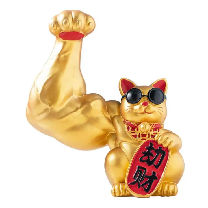 Gylden Viftende Kat Skulptur i Harpiks - Kinesisk Design