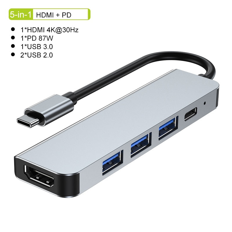 Thunderbolt 3 USB-C Hub med 4K HDMI, PD og SD/TF Kortlæser