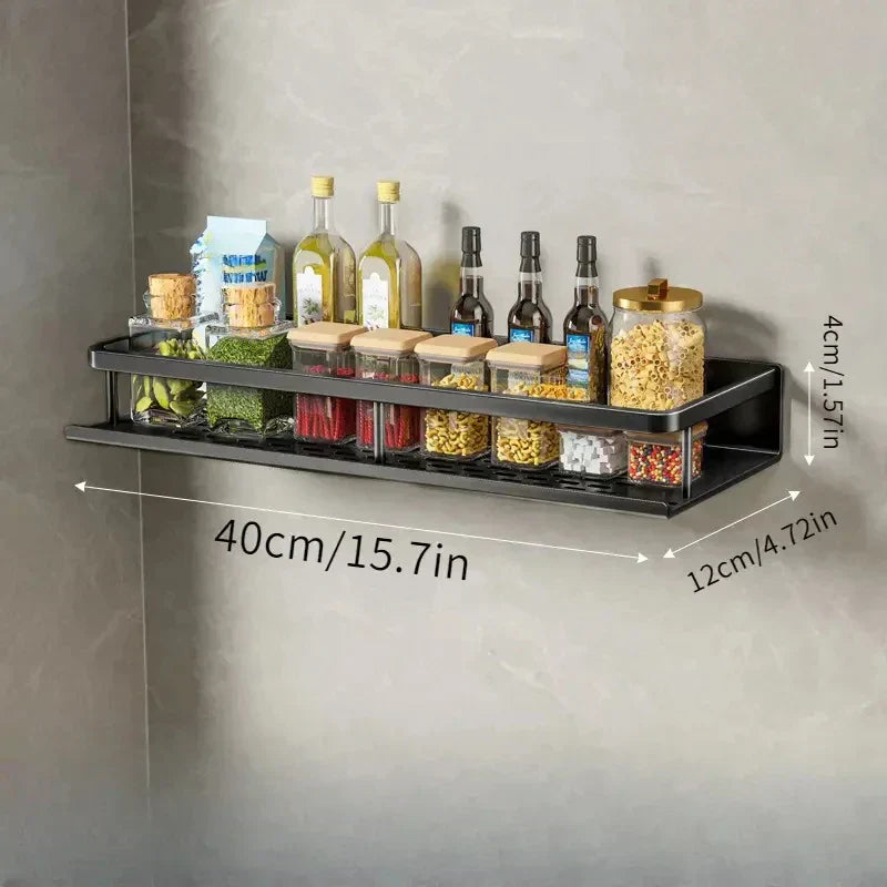 Elegant Sort Aluminium Væghylde til Køkkenopbevaring