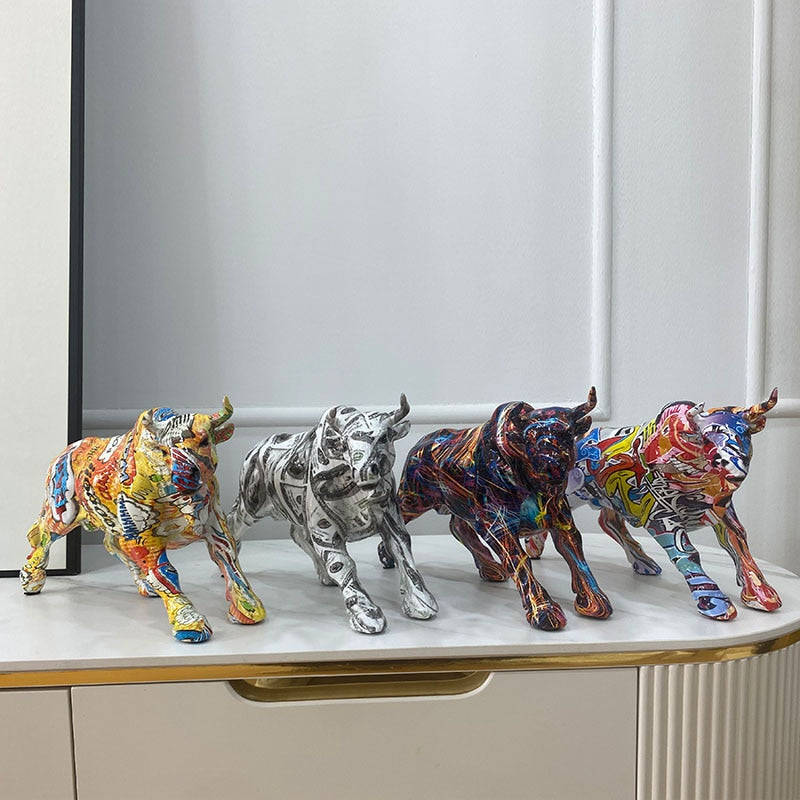 Farverig Graffiti Tyr Statue i Resin
