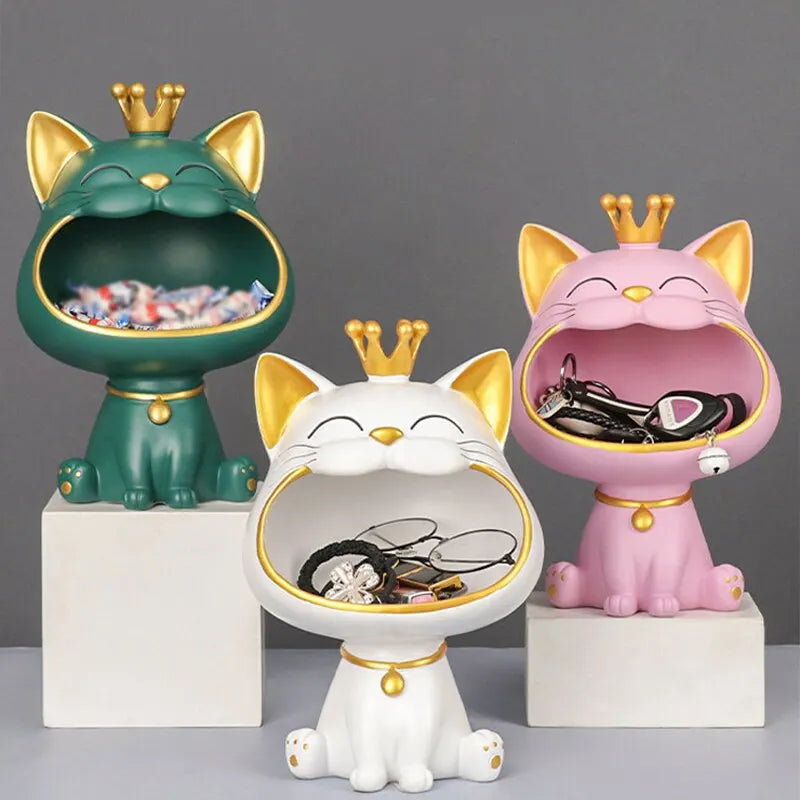 Lucky Cat Nøgleholder i Resin med Skridsikker Base