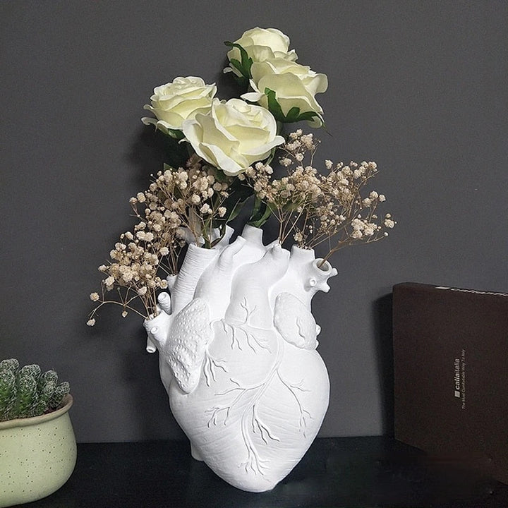 Hjerteformet Keramisk Vase med Tørrede Blomster
