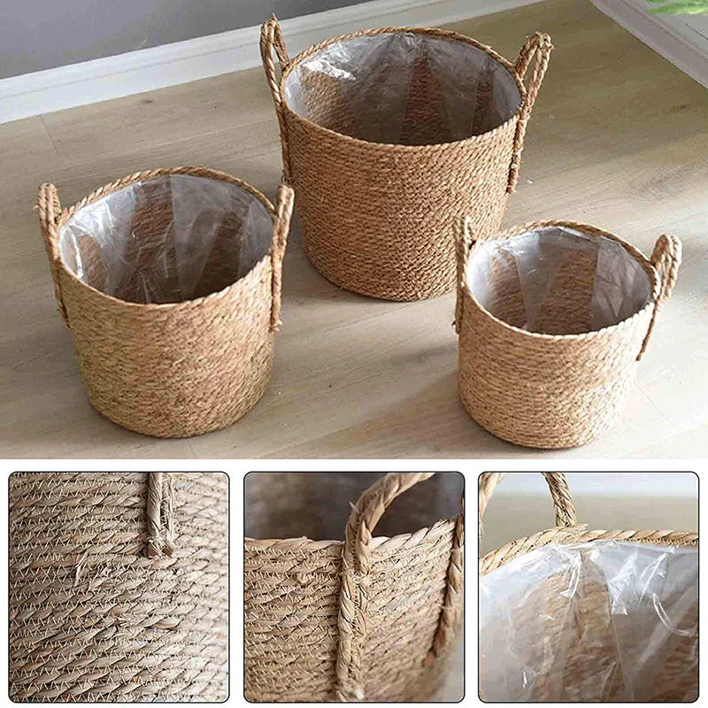 Håndlavet Ekstra Stor Strå Opbevaringskurv med Vintage Design