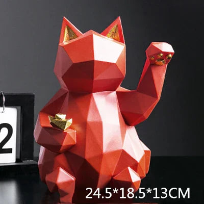 Geometrisk Heldig Kat Dekoration i Resin