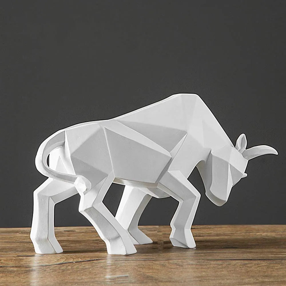 Moderne Geometrisk Tyr Skulptur i Sort og Hvid Harpiks