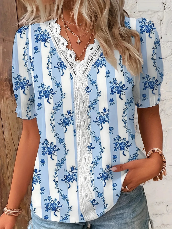 Joann™ | Blomsterblonde V-Hals Bluse
