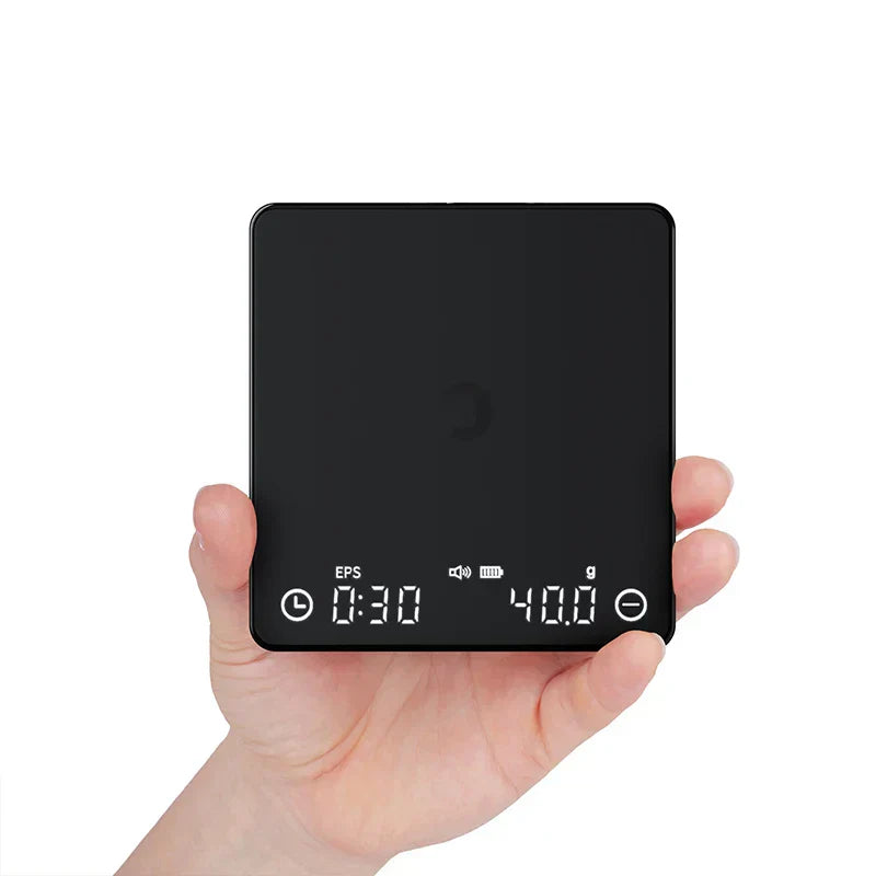 Digital Kaffevægt med Timer, 2 kg Kapacitet, USB Opladelig, Præcision til 0,1 g