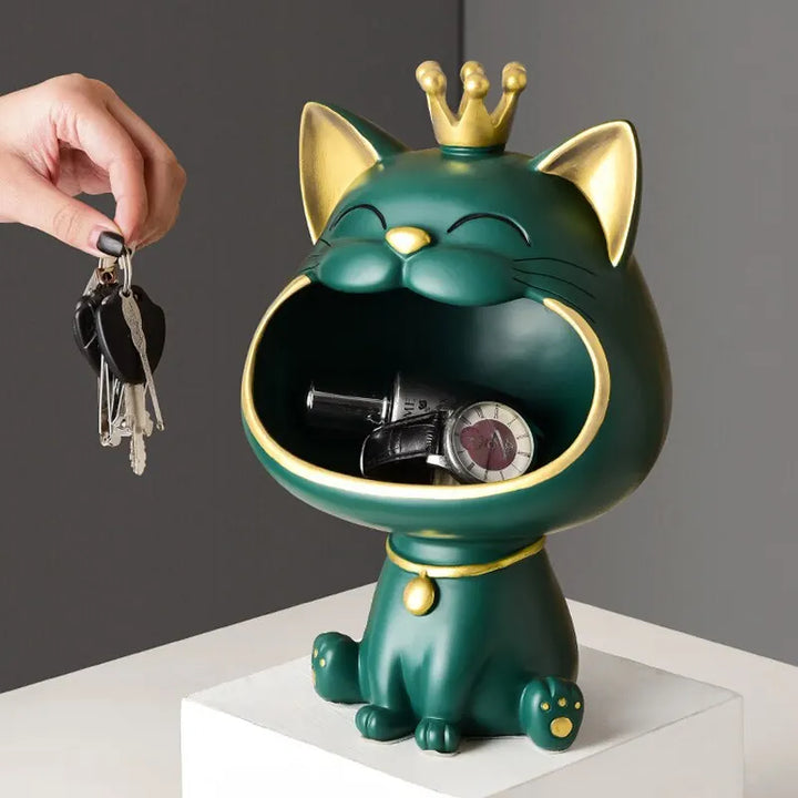 Lucky Cat Nøgleholder i Resin med Skridsikker Base
