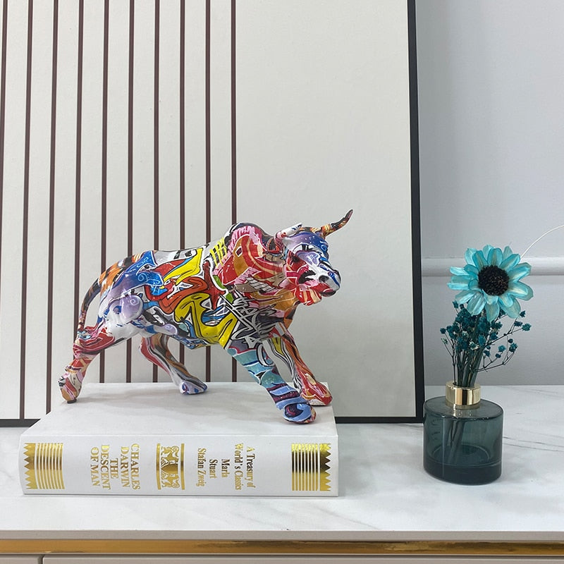 Farverig Graffiti Tyr Statue i Resin