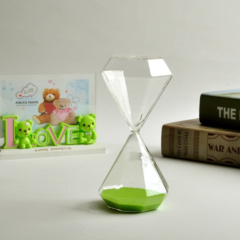 Diamantformet Glas Timeglas med Farverigt Sand - 5-60 Minutters Timer